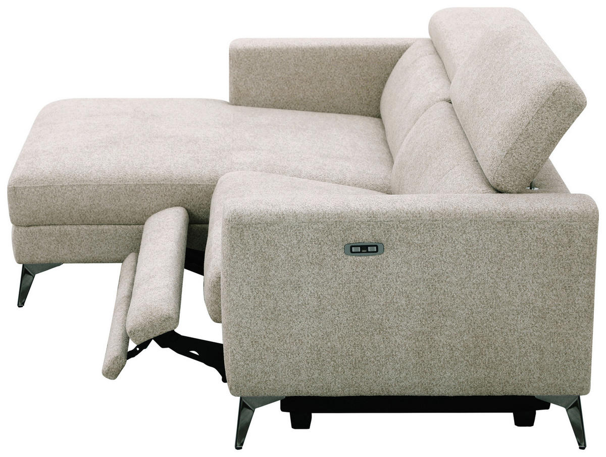 ECKSOFA Beigebraun Chenille  - Chromfarben/Beigebraun, Design, Textil/Metall (173/218cm) - Carryhome