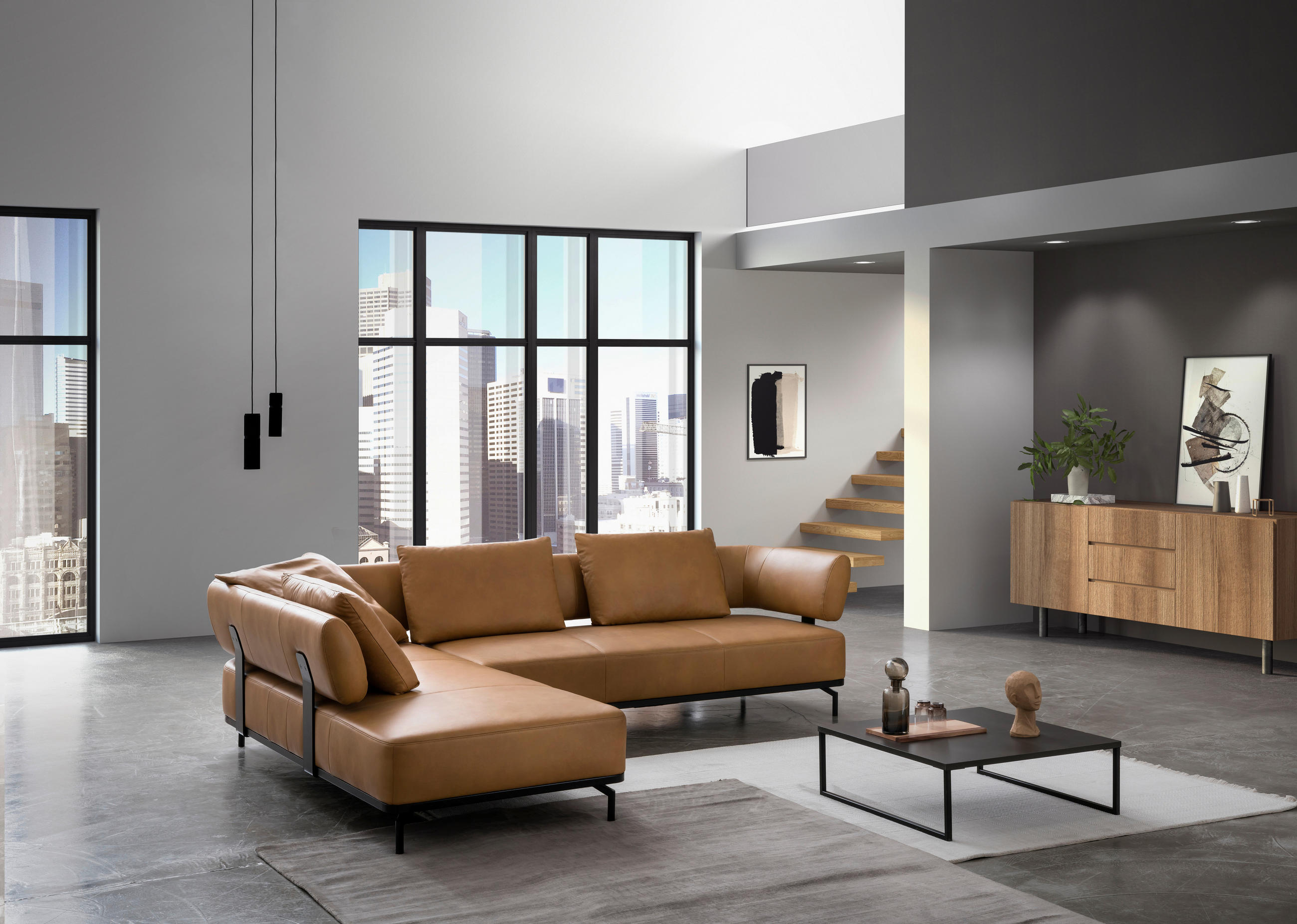 ECKSOFA in Echtleder Dunkelgelb 237/302 cm - Dunkelgelb/Schwarz, Design, Leder/Metall (237/302cm) - Dieter Knoll