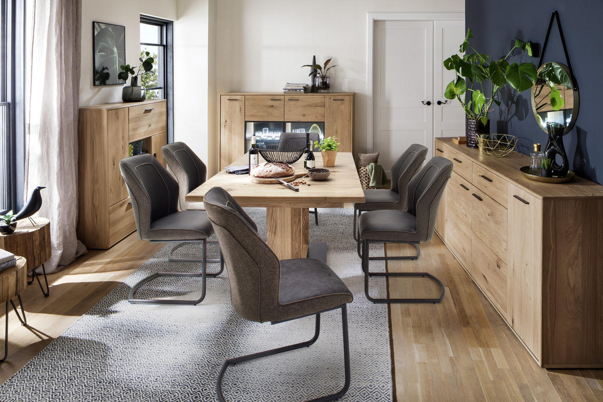 HIGHBOARD Gaborone  in 184/123/37 cm  - Eichefarben/Anthrazit, Design, Glas/Holz (184/123/37cm) - Livetastic