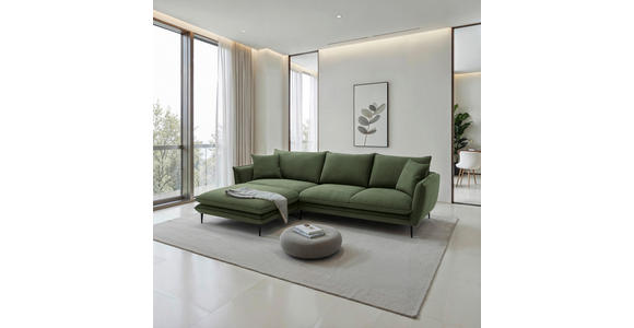 ECKSOFA  in Webstoff Grün  196/304 cm  - Schwarz/Grün, KONVENTIONELL, Textil/Metall (196/304cm) - Hom`in