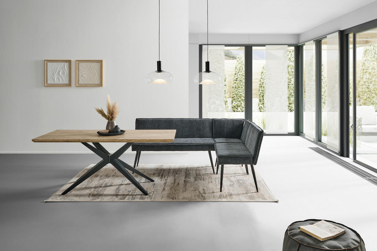 ECKBANK in Metall, Textil Grau  - Schwarz/Grau, Lifestyle, Textil/Metall (195/157cm) - MID.YOU