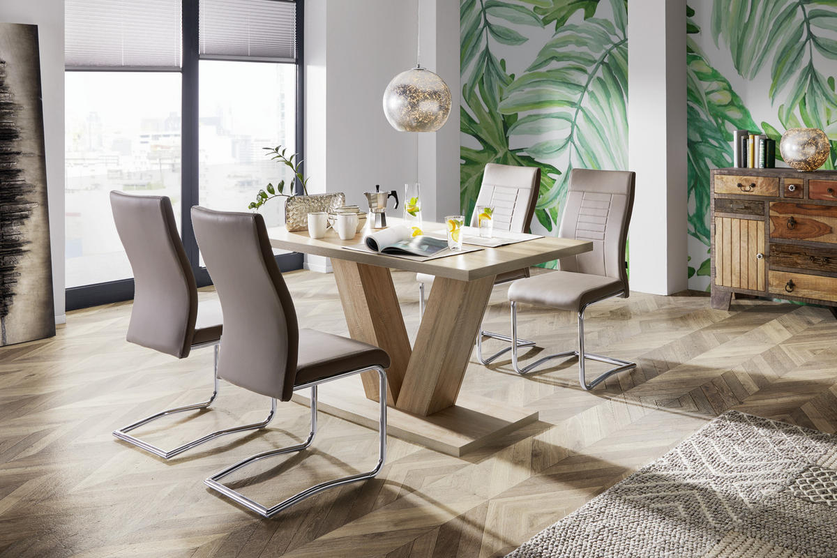 SCAUN BUCATARIE din metal, textil crem, maro închis  - crem/culoare crom, Design, metal/textil (43/98/60cm) - Carryhome