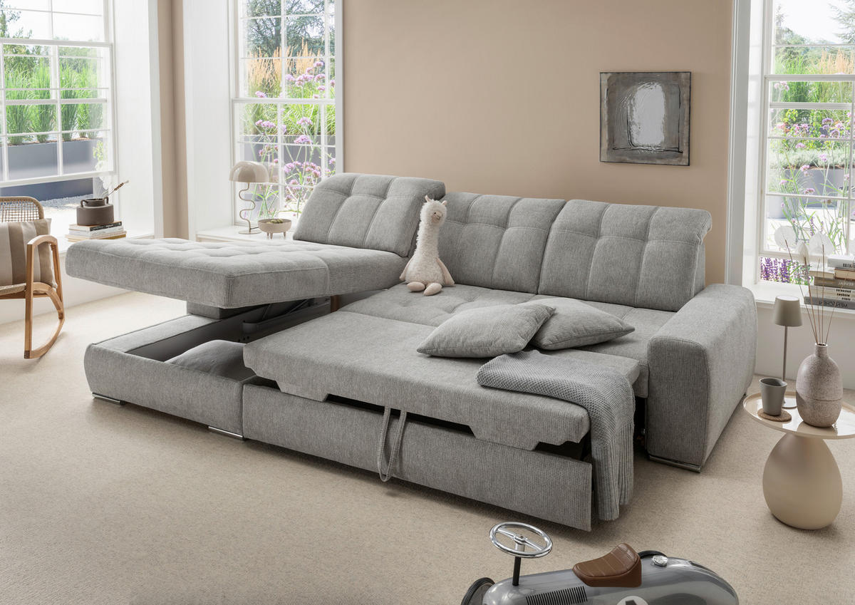 ECKSOFA FRIDO in Chenille Grau  - Chromfarben/Grau, KONVENTIONELL, Textil/Metall (186/283cm) - Livetastic