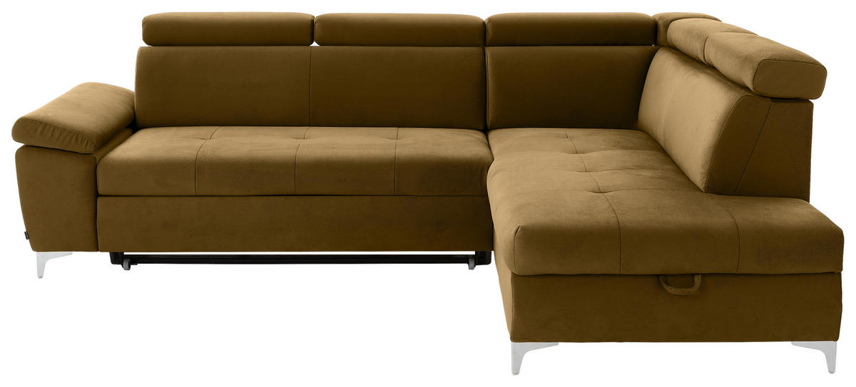ECKSOFA Gelb Samt  - Chromfarben/Gelb, KONVENTIONELL, Textil/Metall (271/206cm) - Carryhome