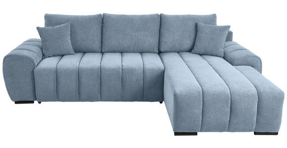 ECKSOFA Blau Flachgewebe  inkl. Zierkissen, Rückenkissen, Bettkasten, Schlaffunktion, Rücken echt, Liegefläche im Originalstoff  - Blau/Schwarz, KONVENTIONELL, Holz/Textil (275/180cm) - Carryhome