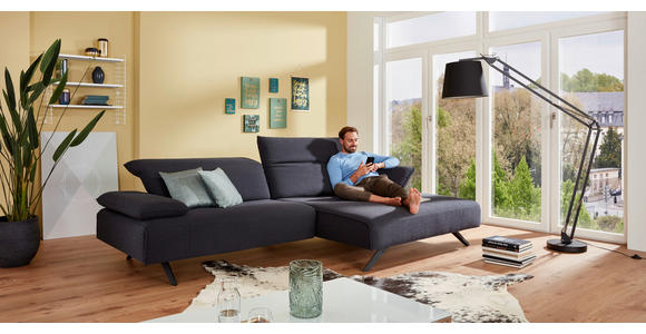 ECKSOFA in Flachgewebe Dunkelblau - Anthrazit/Dunkelblau, Design, Textil/Metall (280/165cm) - Ambiente