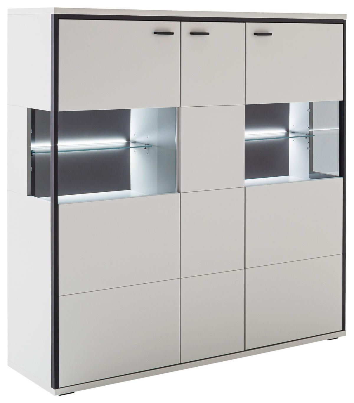 HIGHBOARD Schwarz, Weiss  134/136/38 cm  - Weiss/Schwarz, Design, Glas/Holzwerkstoff (134/136/38cm) - Stylife