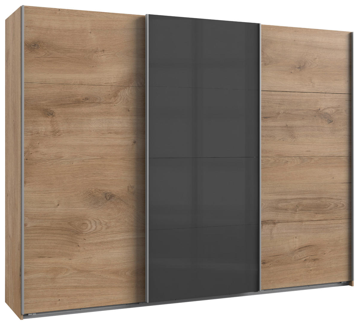 GARDEROB MED SKJUTDÖRRAR 270/210/65 cm 3-dörrar - mörkgrå/aluminiumfärg, Klassisk, metall/trämaterial (270/210/65cm) - Carryhome