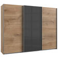 SCHWEBETÜRENSCHRANK 270/210/65 cm 3-türig Dunkelgrau, Plankeneiche  - Plankeneiche/Dunkelgrau, KONVENTIONELL, Glas/Holzwerkstoff (270/210/65cm) - Carryhome