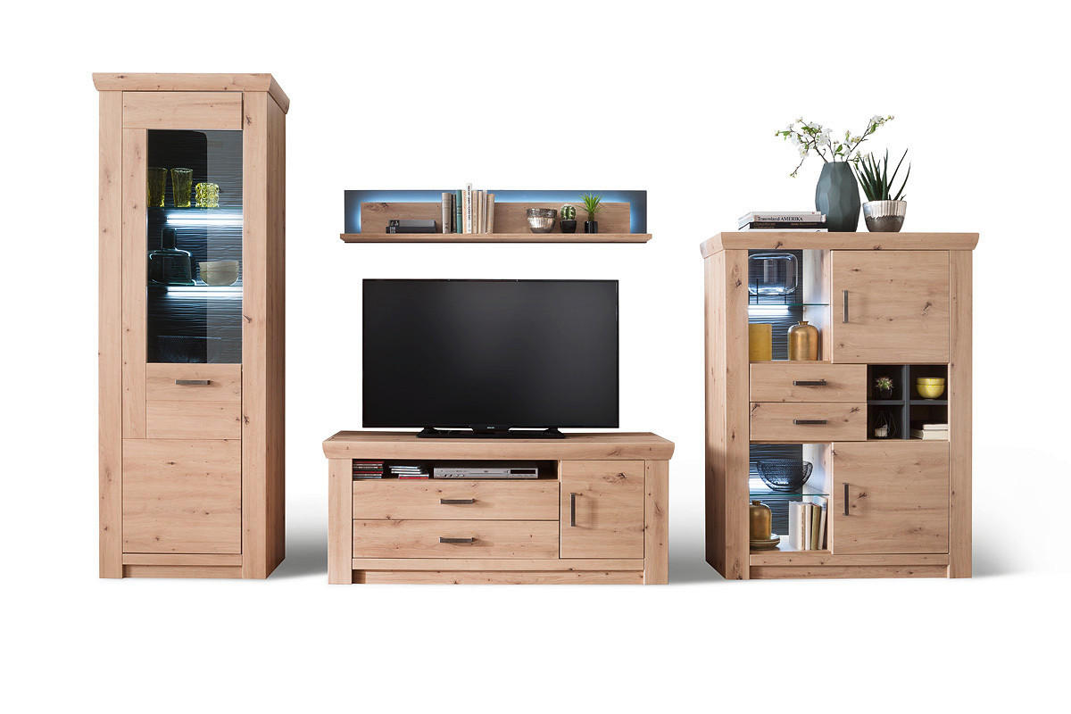 REGAL ZA DNEVNI BORAVAK antracit, boje hrasta   - boje hrasta/boje nikla, Design, staklo/drvni materijal (336/211/55cm) - Livetastic