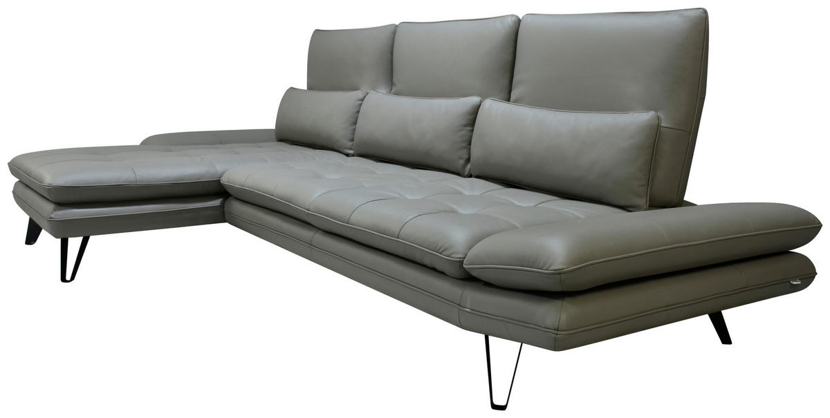 ECKSOFA inkl. Funktionen Taupe Echtleder  - Taupe/Schwarz, Design, Leder/Metall (104-128/312cm) - Celina Home