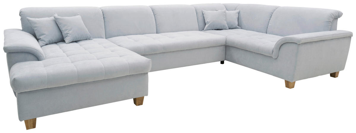 WOHNLANDSCHAFT Pastellblau Mikrofaser  - Pastellblau/Eichefarben, KONVENTIONELL, Holz/Textil (162/344/206cm) - MID.YOU