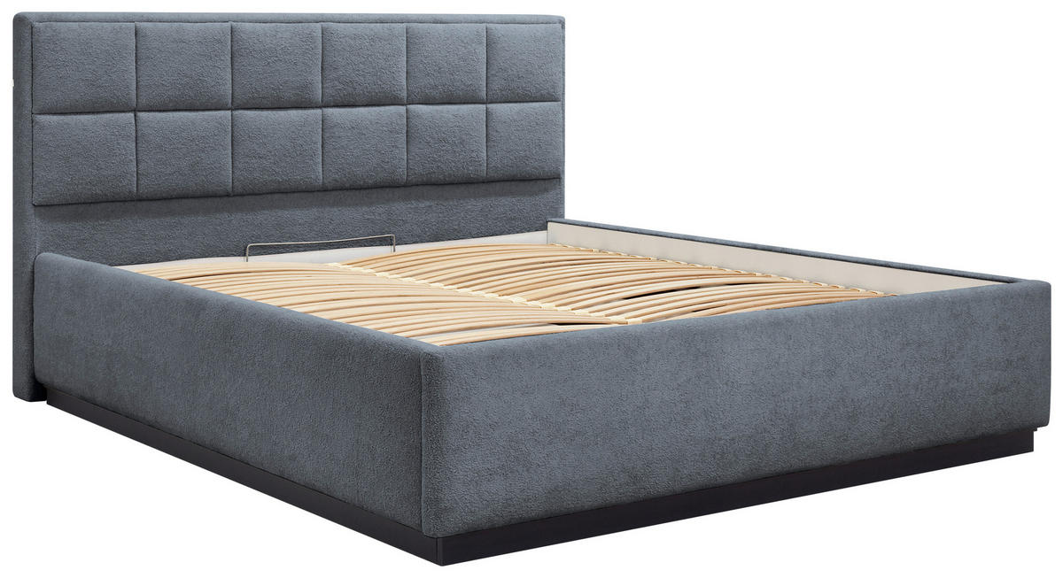 POLSTERBETT 140/200 cm,  in Dunkelgrau, gepolstertes Kopfteil, Beleuchtung, Lattenrost, Bettkasten,  - Dunkelgrau/Birkefarben, Design, Holz/Holzwerkstoff (140/200cm) - Chameo