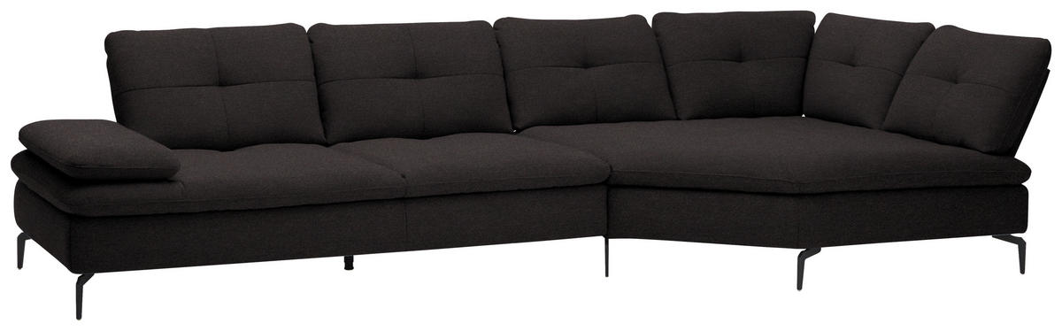 ECKSOFA in Flachgewebe Schwarz  - Schwarz, Design, Textil/Metall (344/157cm) - Chilliano