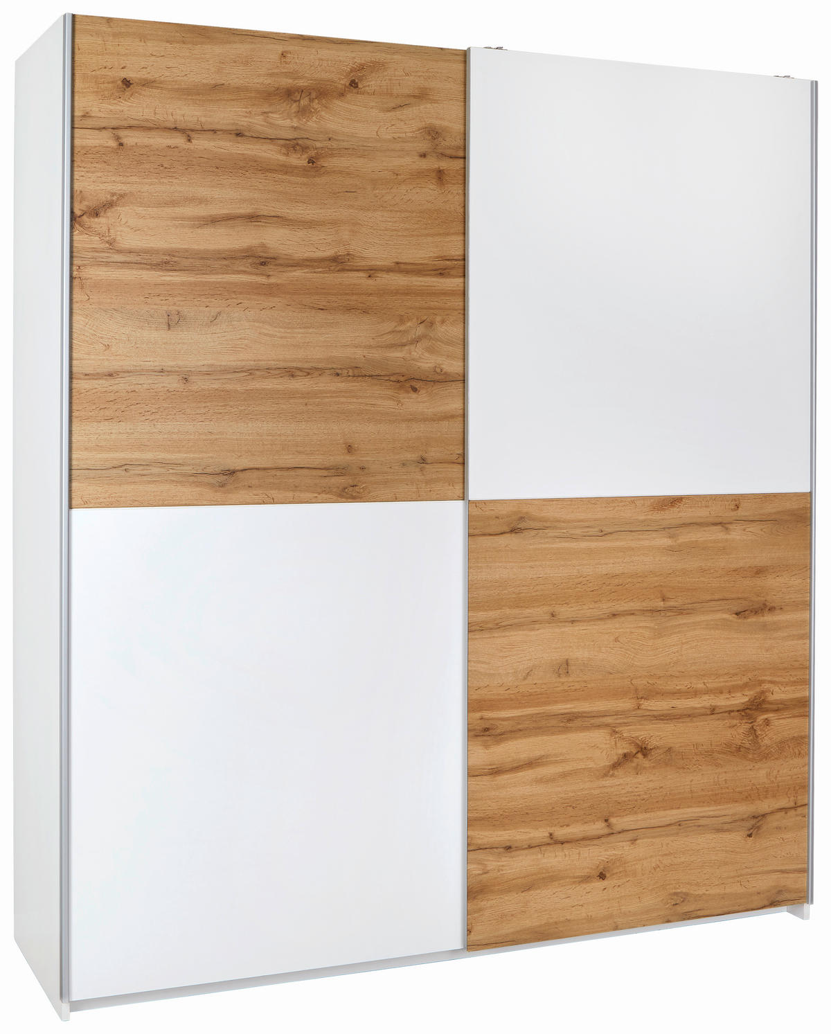 SCHWEBETÜRENSCHRANK 170/195,5/58,5 cm 2-türig Weiß, Eichefarben  - Eichefarben/Alufarben, KONVENTIONELL, Holzwerkstoff/Metall (170/195,5/58,5cm) - P & B
