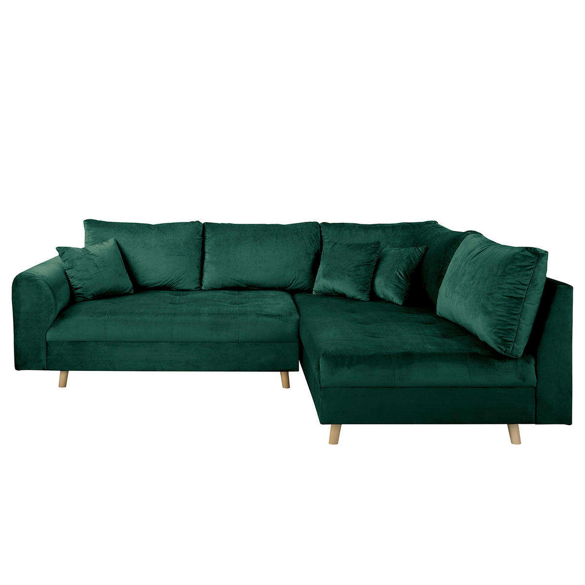 ECKSOFA Ariella in Samt Grün  231/161 cm  - Naturfarben/Grün, Design, Holz/Textil (231/161cm) - Livetastic
