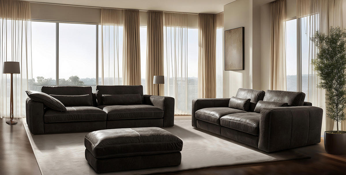2-SITZER-SOFA  in Echtleder Fango   - Fango/Beige, Design, Leder/Kunststoff (240/85/123cm) - Livetastic