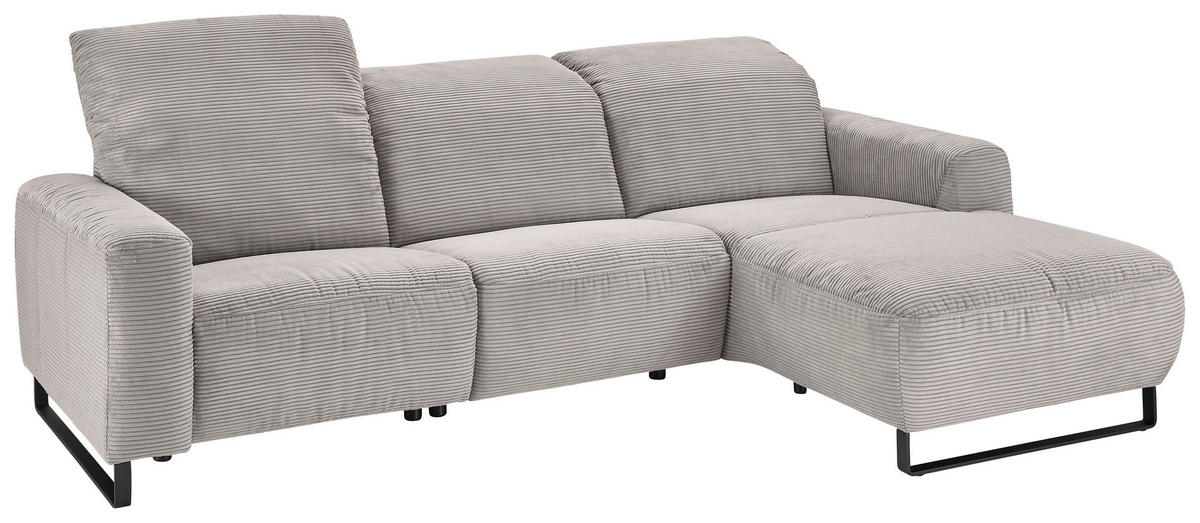 ECKSOFA in Cord Grau  - Schwarz/Grau, Konventionell, Textil/Metall (266/180cm) - Hom`in