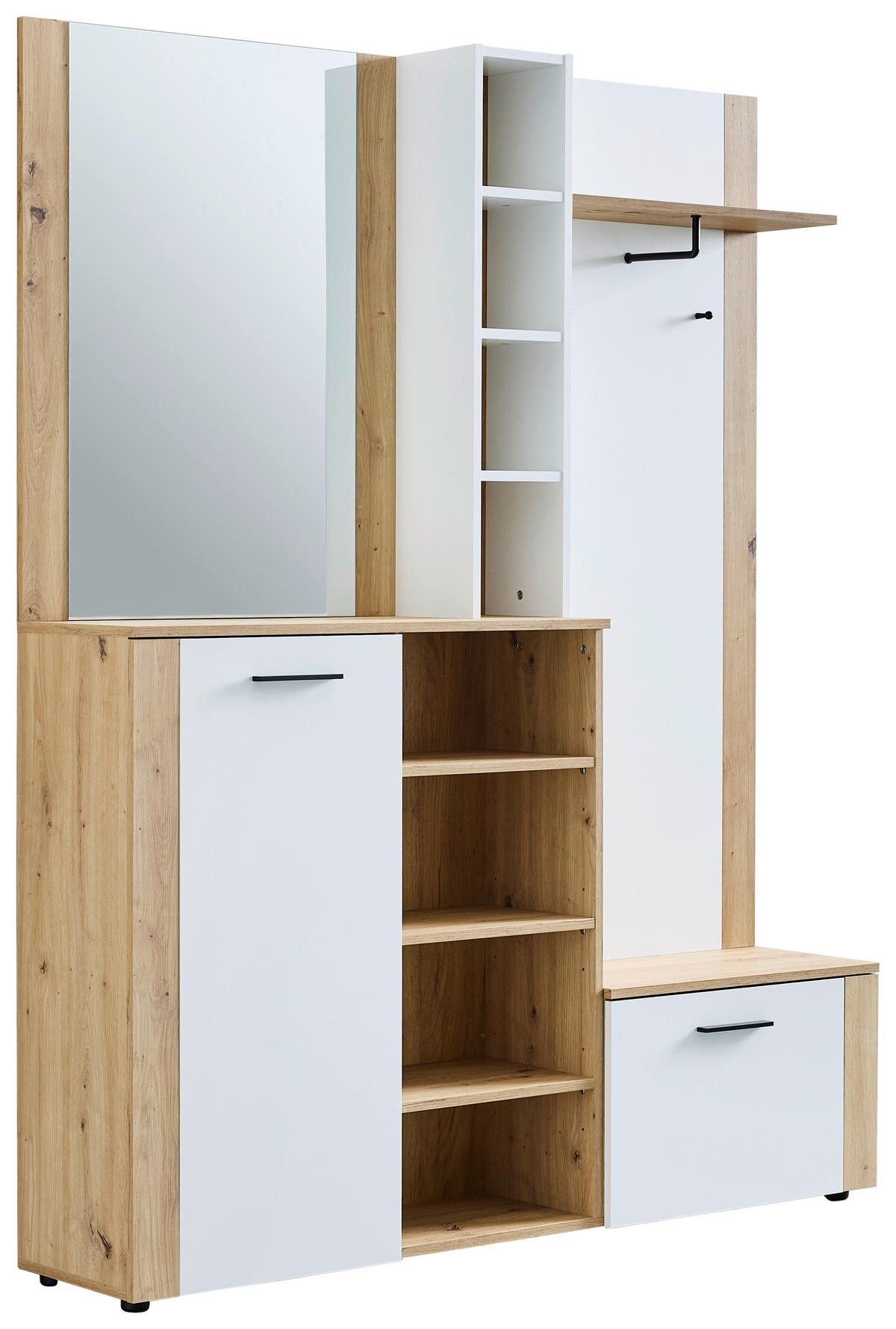 GARDEROBE 4-teilig 150/190/32 cm  - Weiss/Eiche Artisan, Design, Glas/Holzwerkstoff (150/190/32cm) - MID.YOU