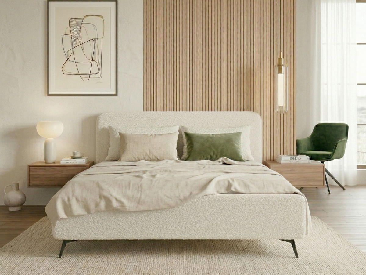 POLSTERBETT 180/200 cm,  in Creme,  - Creme/Schwarz, MODERN, Holz/Textil (180/200cm) - MID.YOU