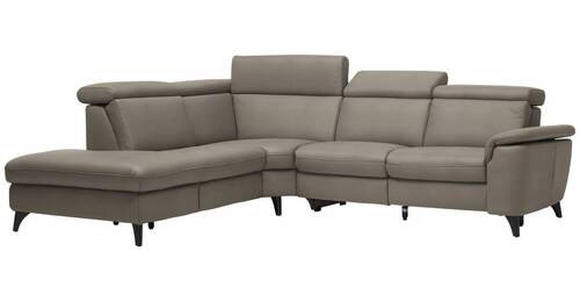 ECKSOFA in Echtleder Graubraun  - Graubraun/Schwarz, Design, Leder/Metall (239/289cm) - Cantus