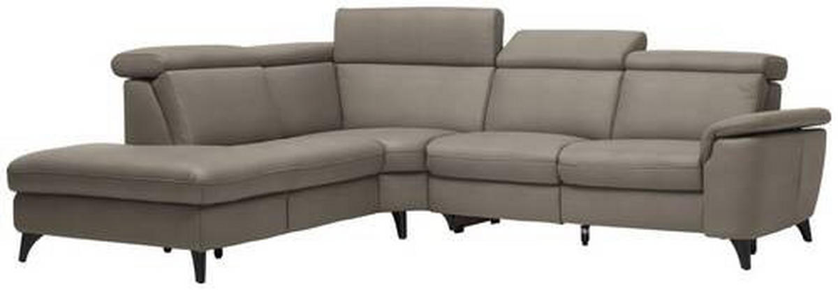ECKSOFA in Echtleder Graubraun  - Graubraun/Schwarz, Design, Leder/Metall (239/285cm) - Cantus