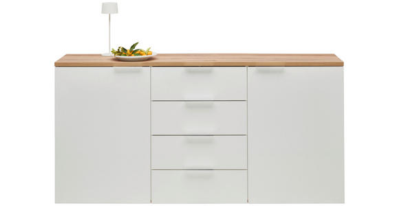 SIDEBOARD Eichefarben, Weiß Hochglanz Einlegeböden  - Chromfarben/Eichefarben, Design, Holzwerkstoff/Kunststoff (180/89/43cm) - Xora