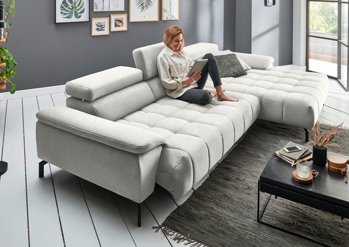 ECKSOFA in Chenille Beige  329/190 cm  - Beige/Schwarz, Design, Textil/Metall (329/190cm) - Beldomo Style