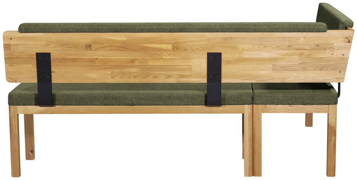 ECKBANK 155/195 cm Webstoff Grün, Eichefarben Eiche vollmassiv   - Eichefarben/Grün, KONVENTIONELL, Holz/Textil (155/195cm) - Linea Natura