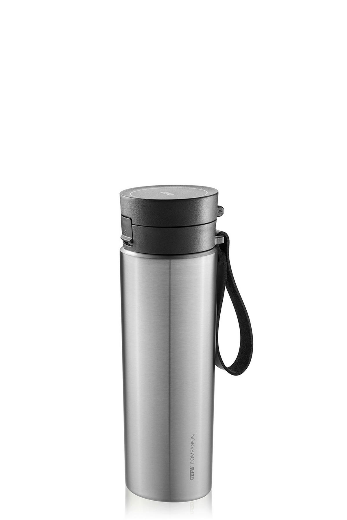 THERMOBECHER COMPANION 0,5 L  - Edelstahlfarben/Schwarz, Design, Leder/Kunststoff (8/8/25cm) - Gefu