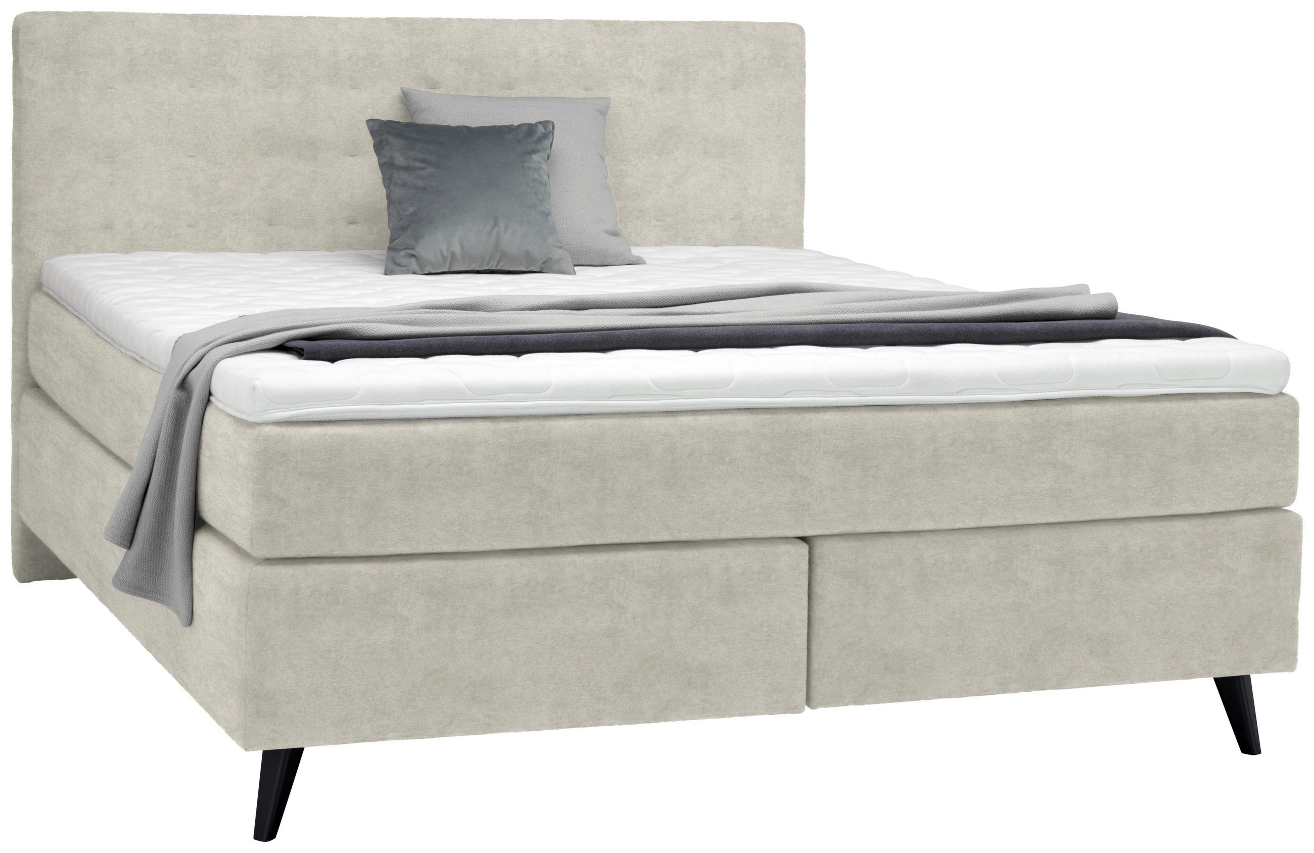 BOXSPRINGBETT 180/200 cm  in Ecru  - Ecru/Schwarz, Konventionell, Holz/Textil (180/200cm) - Voleo