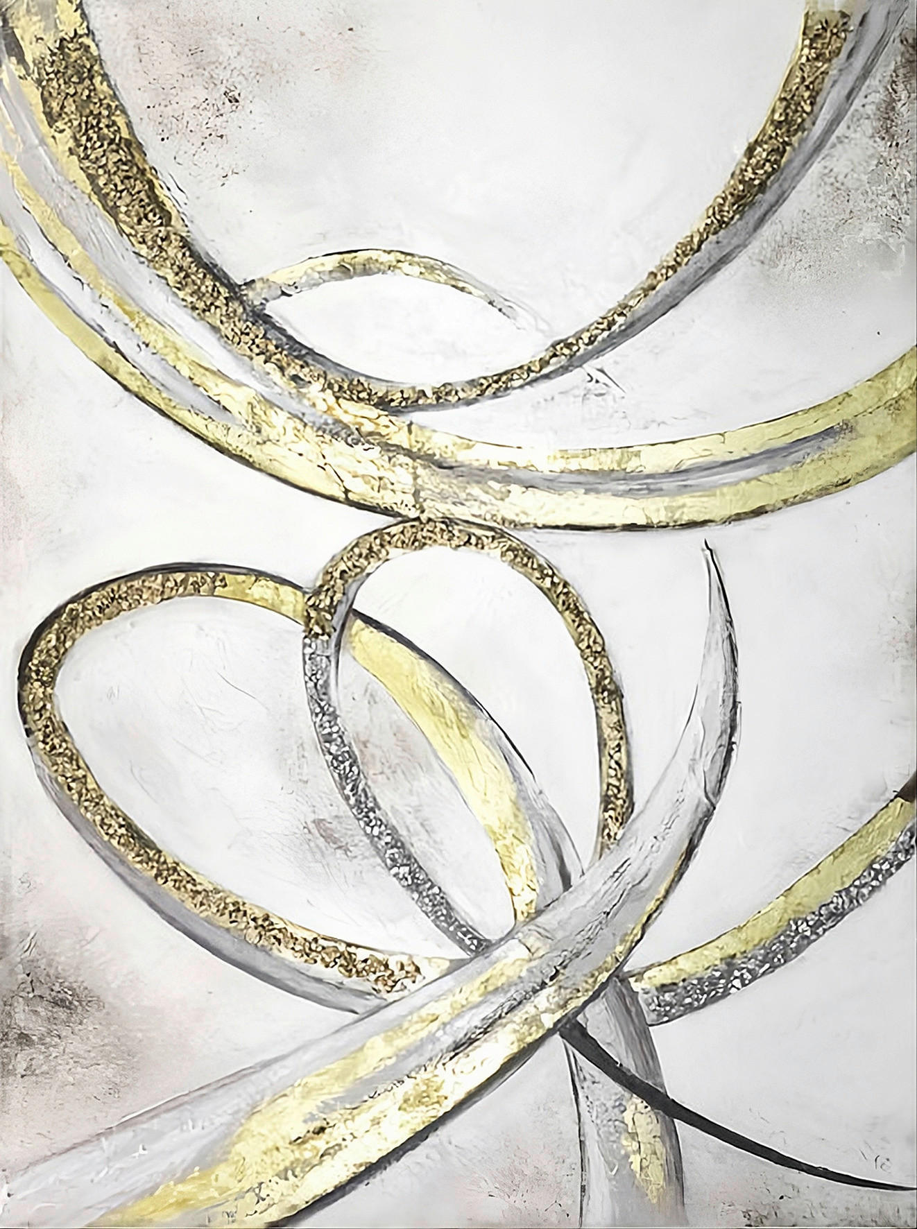 ÖLGEMÄLDE Abstraktes, Strukturen 88/118 cm  - Goldfarben/Grauweiß, LIFESTYLE, Holzwerkstoff/Textil (88/118cm) - Monee