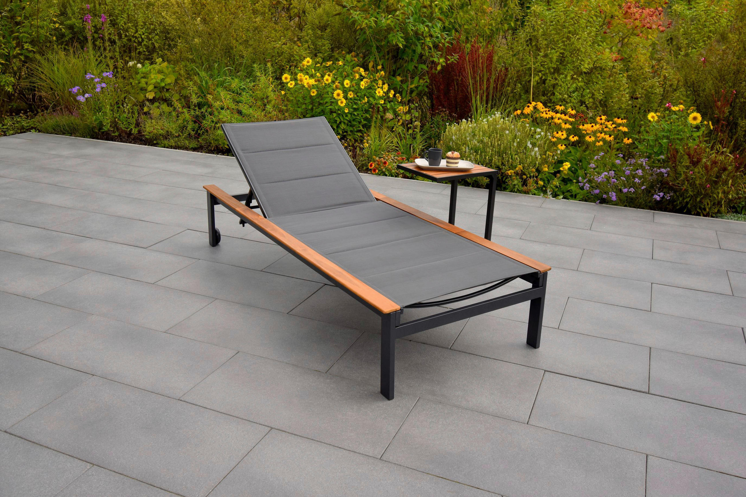 GARTENLIEGE 198/103/84 cm  - Graphitfarben/Naturfarben, MODERN, Holz/Kunststoff (198/103/84cm) - Gardenson