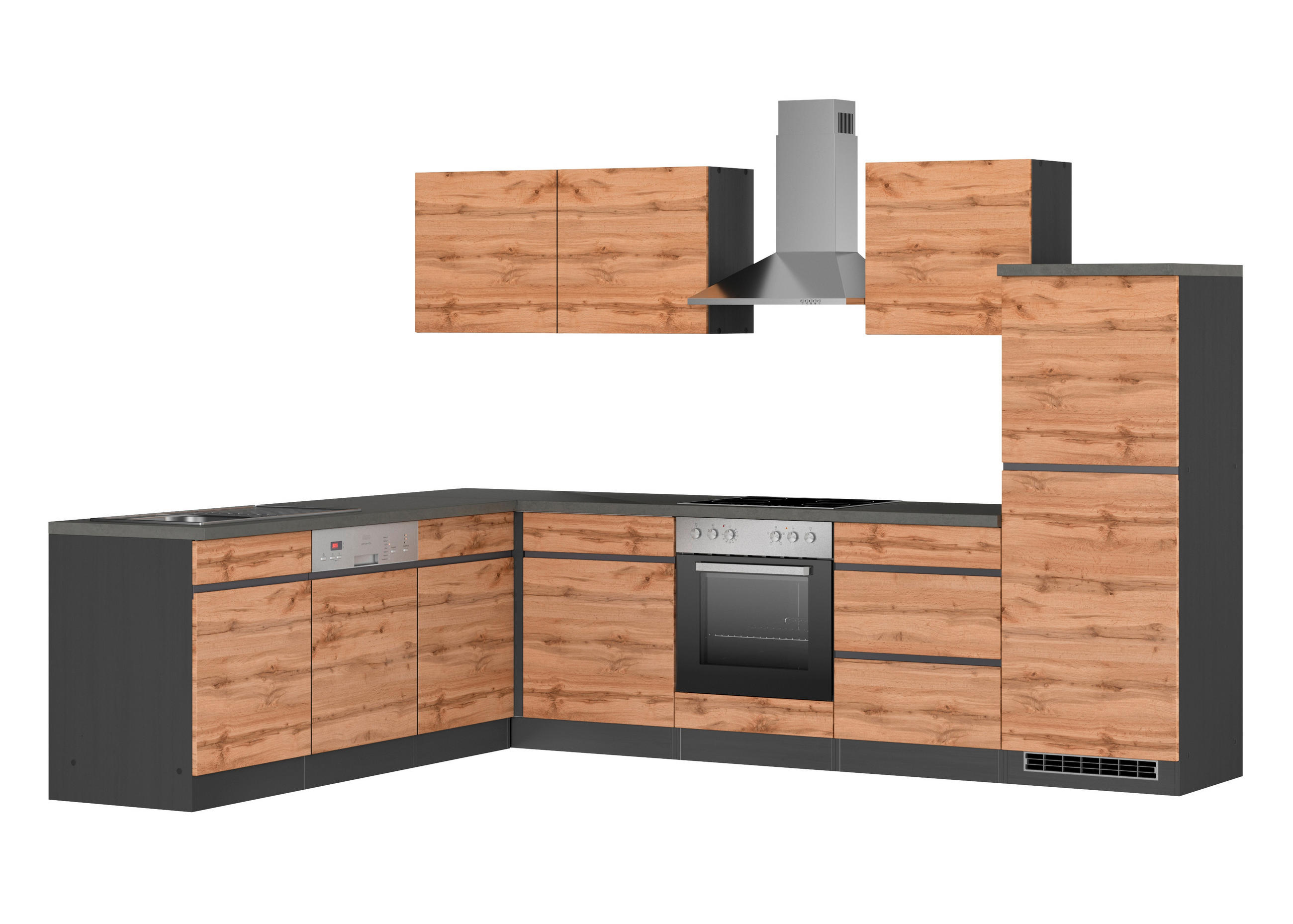 ECKKÜCHE 240/300 cm  in Graphitfarben, Eiche Wotan  - Eiche Wotan/Graphitfarben, Design, Holzwerkstoff (240/300cm) - Held