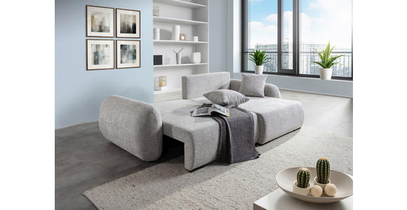 ECKSOFA Grau Flachgewebe Zierkissen, Rückenkissen, Bettkasten, Schlaffunktion, Rücken echt, Liegefläche im Originalstoff  - Schwarz/Grau, KONVENTIONELL, Kunststoff/Textil (250/145cm) - Carryhome
