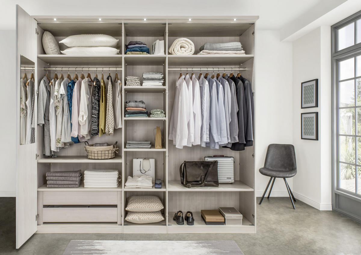 DREHTÜRENSCHRANK in Champagner, Eiche Bianco  - Schieferfarben/Eiche Bianco, Konventionell, Glas/Holzwerkstoff (250/216/58cm) - Novel