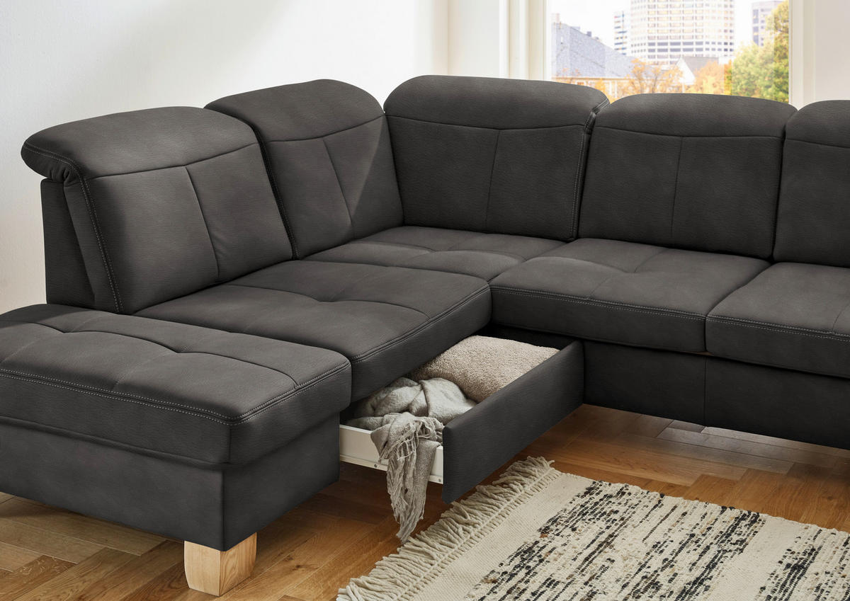 WOHNLANDSCHAFT in Mikrofaser Grau  - Wildeiche/Beige, Konventionell, Holz/Textil (243/343/185cm) - Voleo
