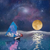 KUNSTDRUCK 14/14 cm  - Blau/Orange, Basics, Papier (14/14cm) - Monee