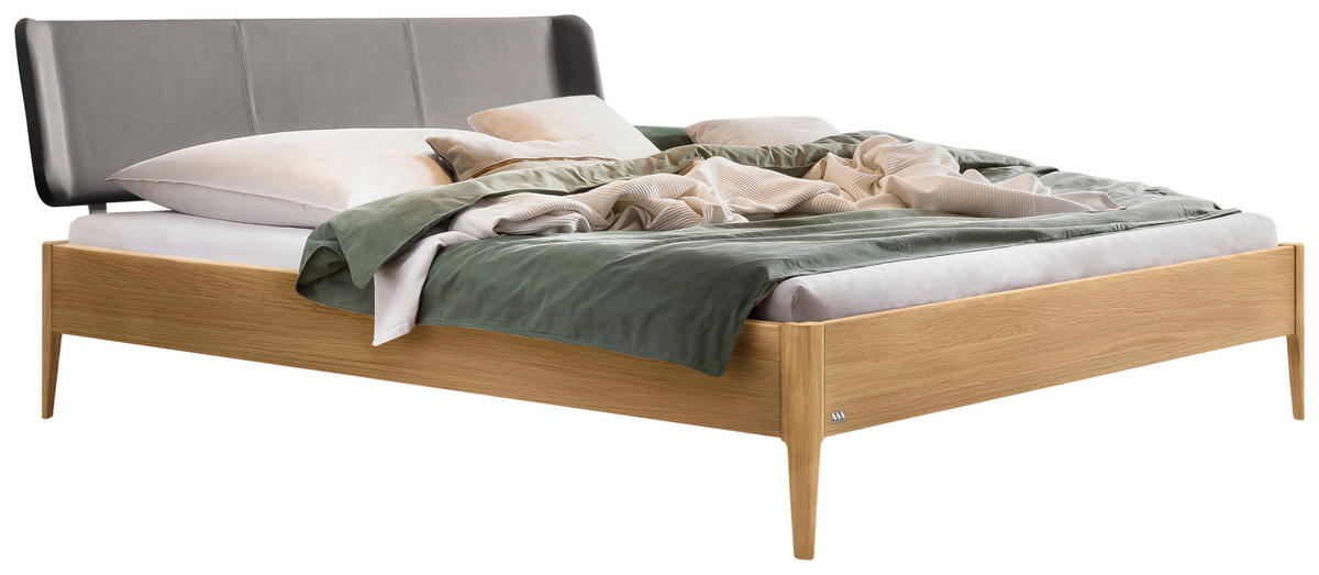 BETT 180/200 cm  in Eichefarben, Dunkelgrau  - Eichefarben/Dunkelgrau, MODERN, Holz/Textil (180/200cm) - Hasena