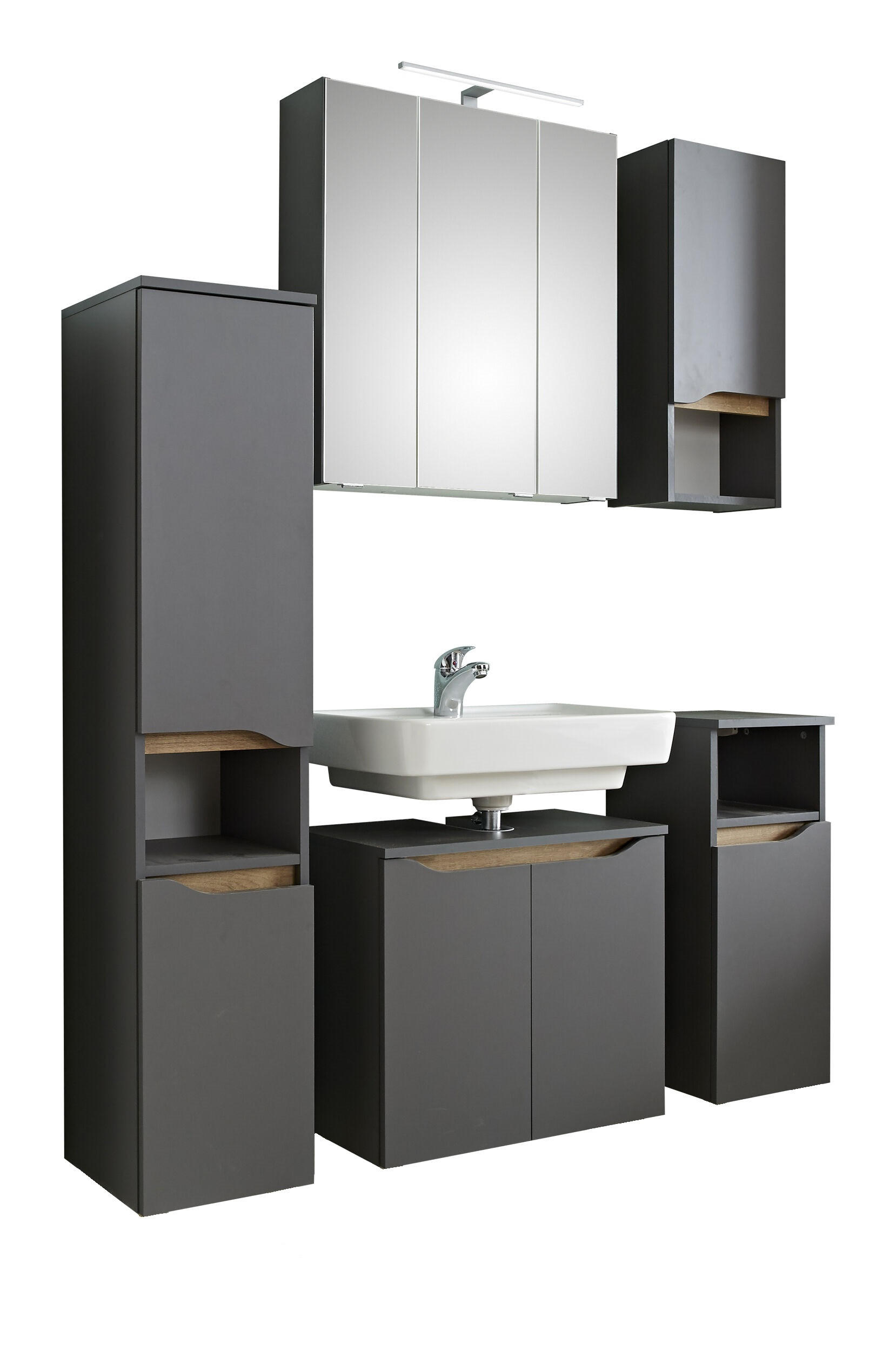 BADEZIMMER 5-teilig  in 125 cm  - Eichefarben/Dunkelgrau, KONVENTIONELL, Glas/Holzwerkstoff (125cm) - Pelipal