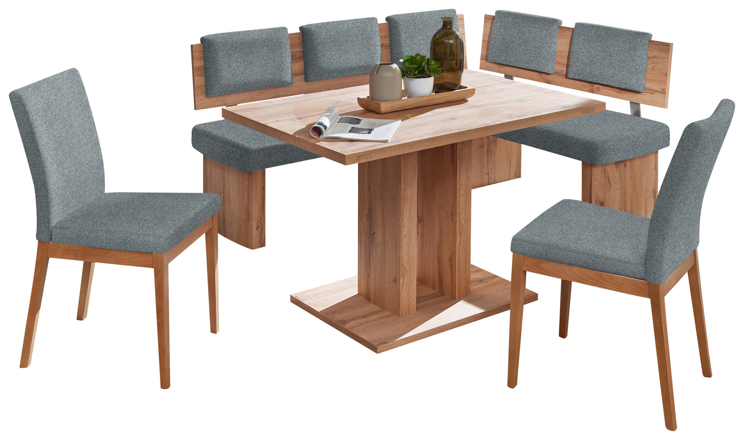 ECKBANKGRUPPE Textil, Holzwerkstoff Eichefarben, Blaugrau  - Eichefarben/Blaugrau, Konventionell, Holzwerkstoff/Textil - Cantus