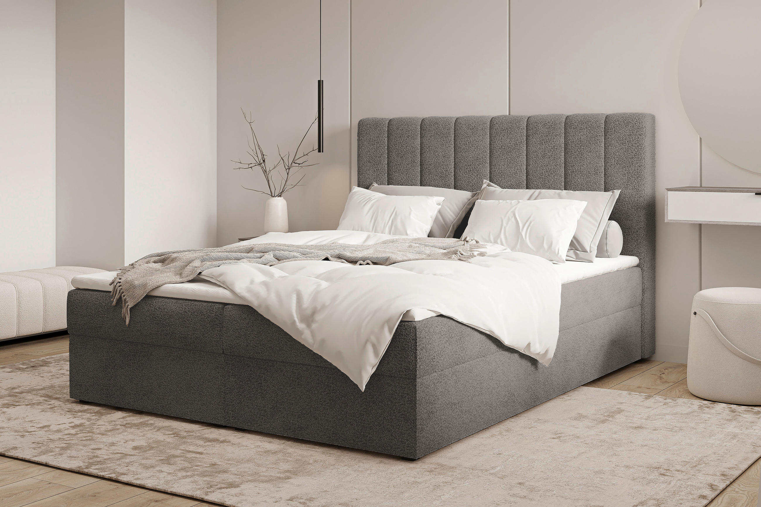 BOXBETT 180/200 cm,  in Anthrazit, Bettkasten, Topper,  - Anthrazit/Schwarz, MODERN, Holz/Kunststoff (180/200cm) - MID.YOU