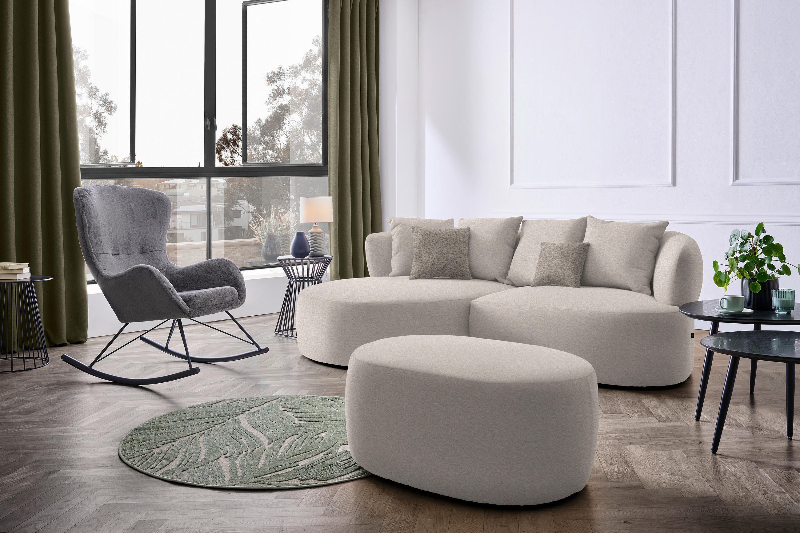 ECKSOFA in Plüsch Greige  166/235 cm  - Greige/Graubraun, MODERN, Kunststoff/Textil (166/235cm) - Hom`in