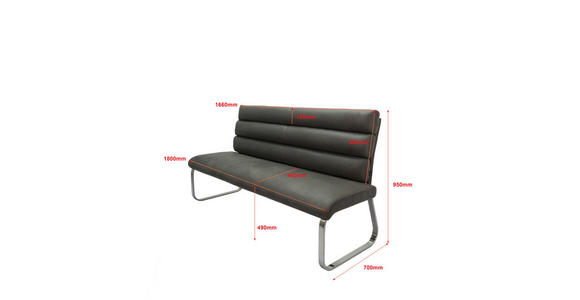 SITZBANK 180/94,5/70 cm Webstoff Grau, Edelstahlfarben  - Edelstahlfarben/Grau, Design, Textil/Metall (180/94,5/70cm) - Novel