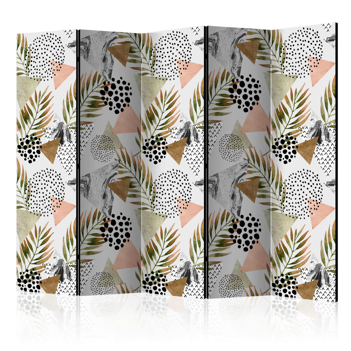 PARAVENT mit 5  Flügel - Beige/Weiß, Basics, Holz/Textil (225/172/3cm) - artgeist