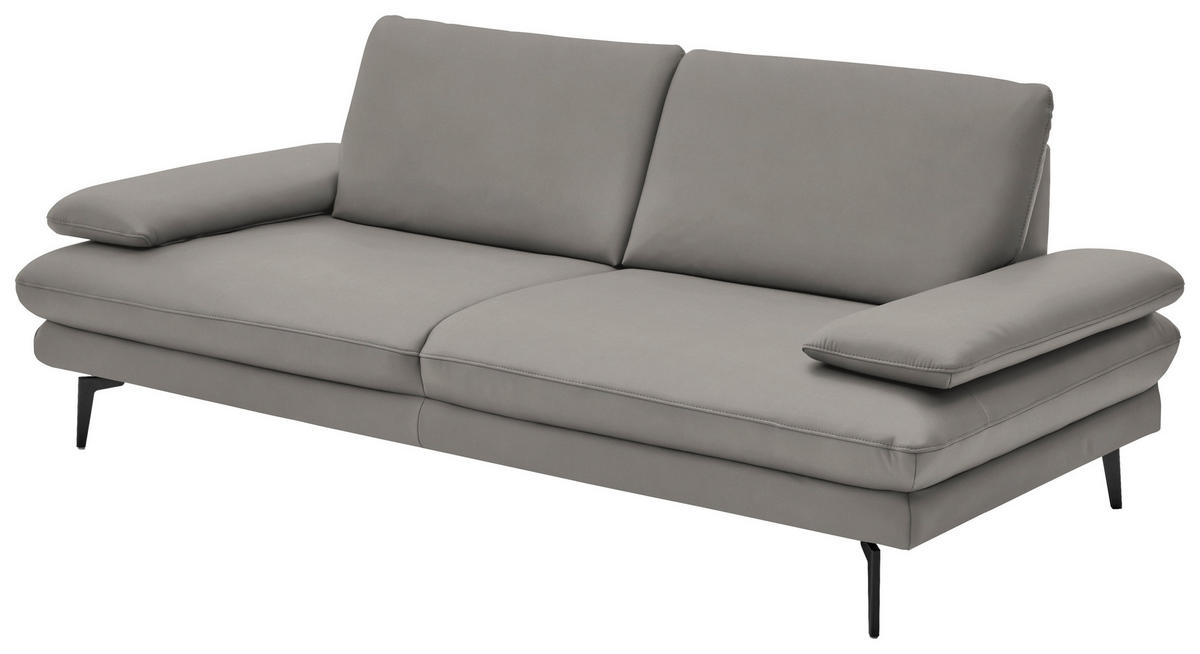 3-SITZER-SOFA in Echtleder Silberfarben  - Silberfarben/Schwarz, Design, Leder/Metall (222/86/104cm) - Dieter Knoll