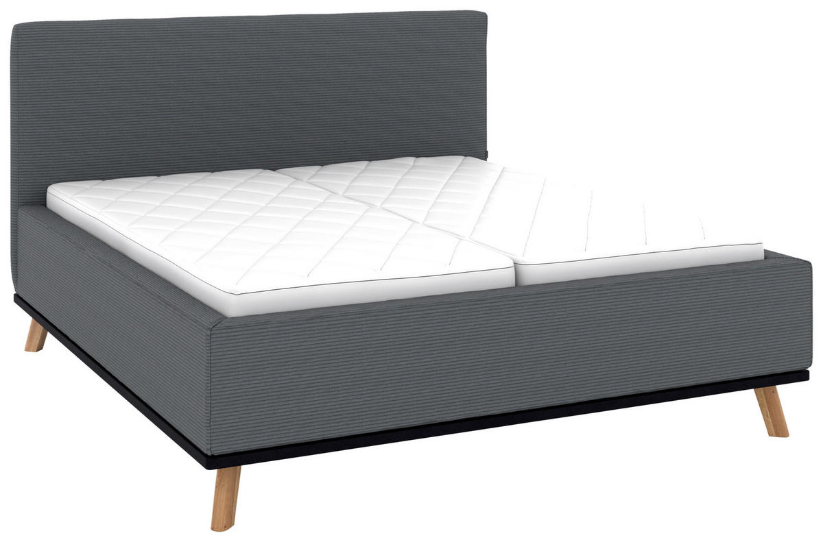 POLSTERBETT 180/200 cm,  in Grau, Matratze, Lattenrost, Bettkasten, H2 + H2 = mittel  - Eichefarben/Weiß, Design, Holz/Textil (180/200cm) - Musterring