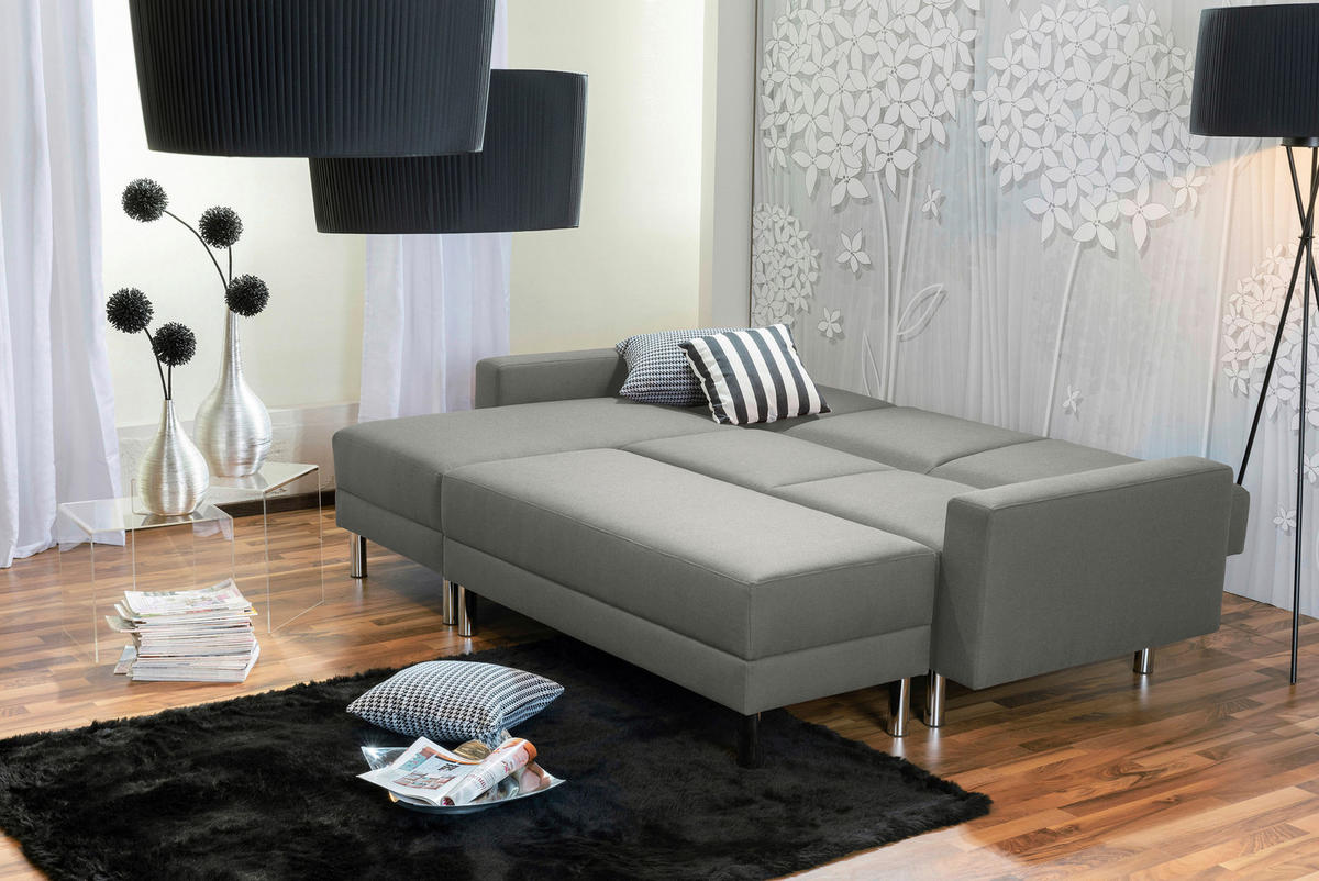 ECKSCHLAFSOFA inkl. Hocker in Hellgrau Textil   - Chromfarben/Hellgrau, Konventionell, Textil/Metall (152/230cm) - Max Winzer