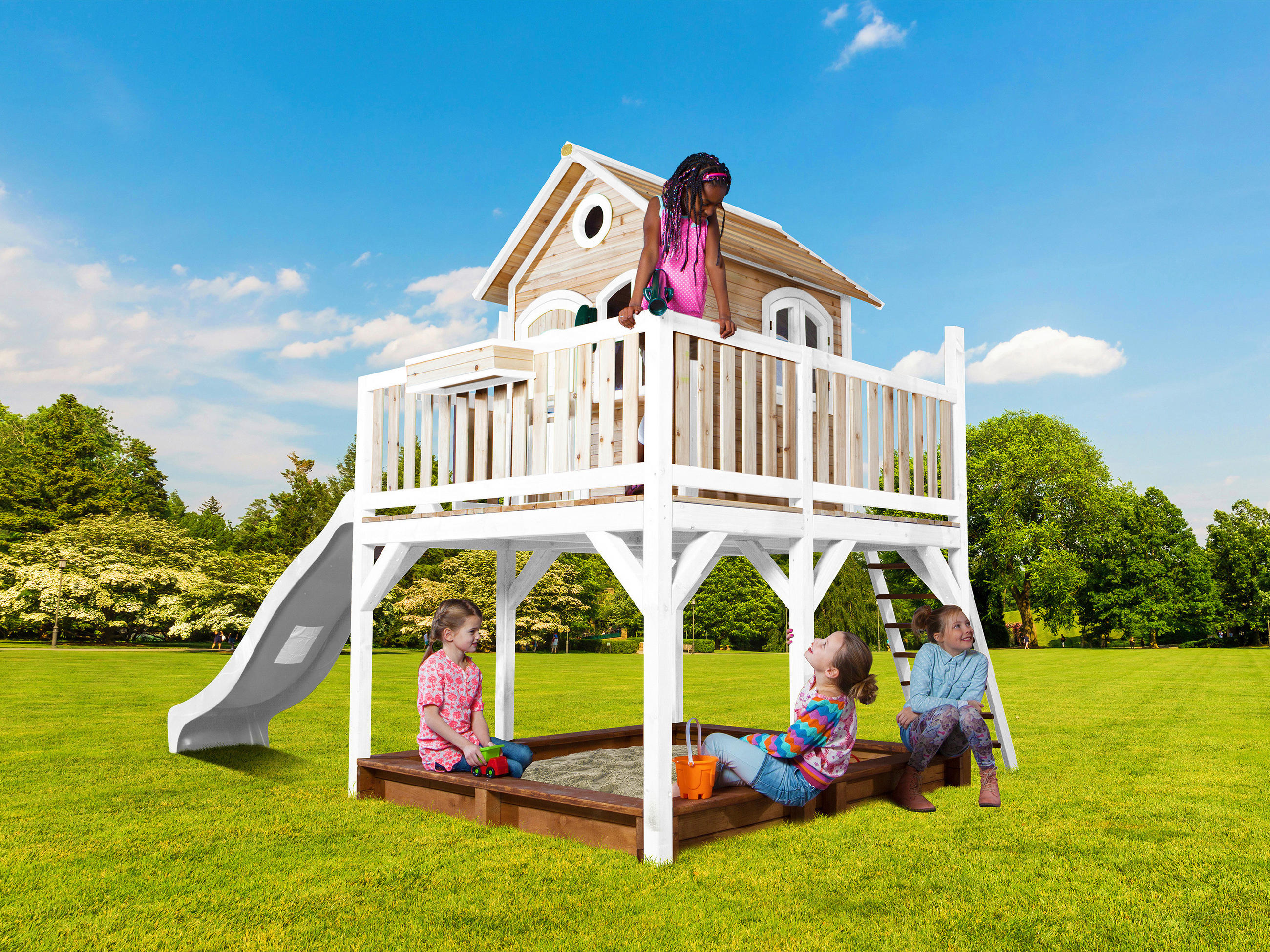 SPIELTURM  - Braun/Weiß, KONVENTIONELL, Holz (377/291/255cm) - Ambia Garden
