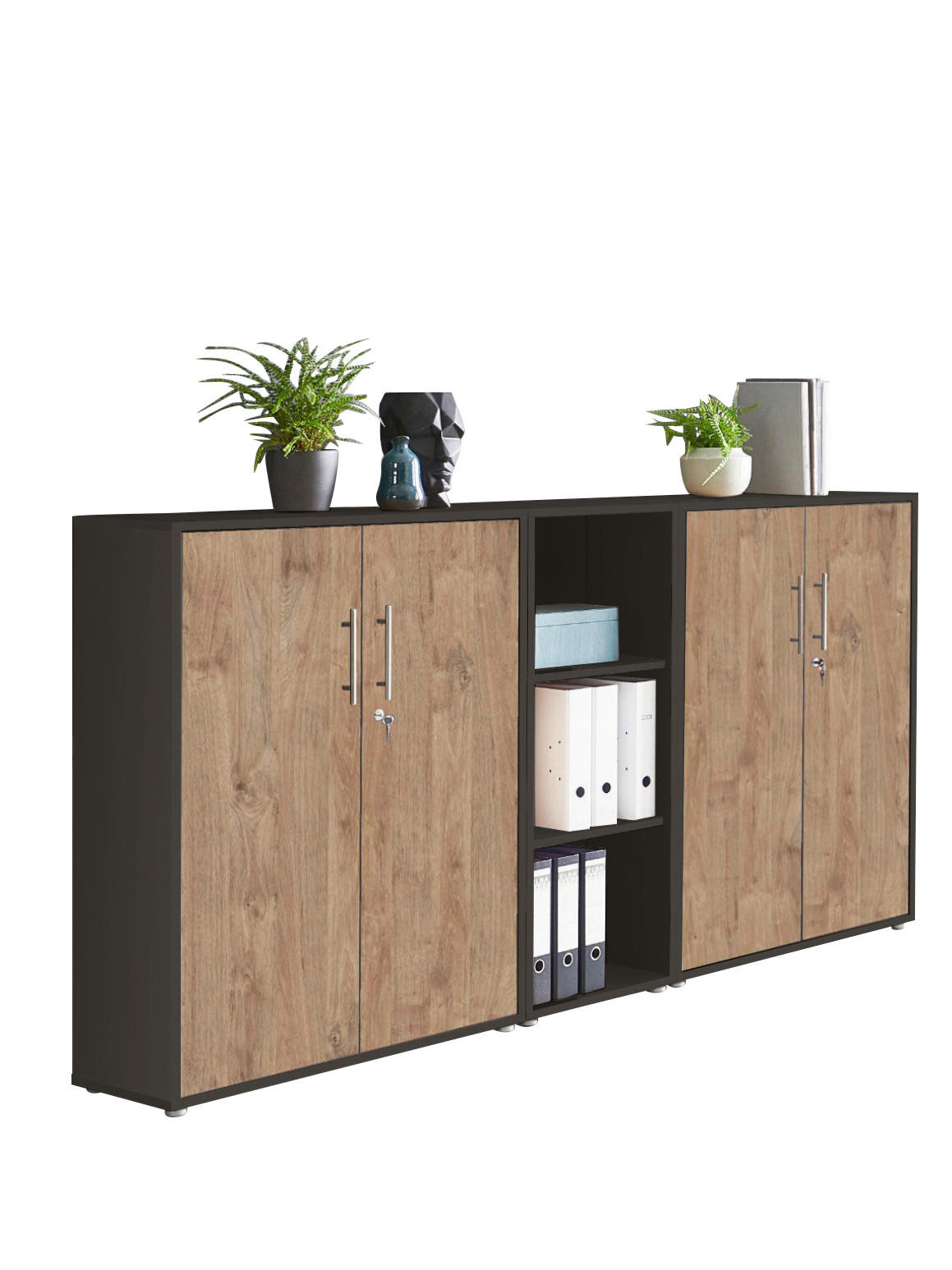 Mid.you Aktenschrank Office Edition Anthrazit, Eiche 212.9x113.6x33 cm